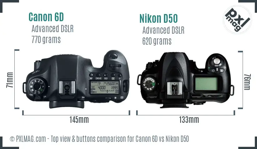 Canon 6D vs Nikon D50 top view buttons comparison