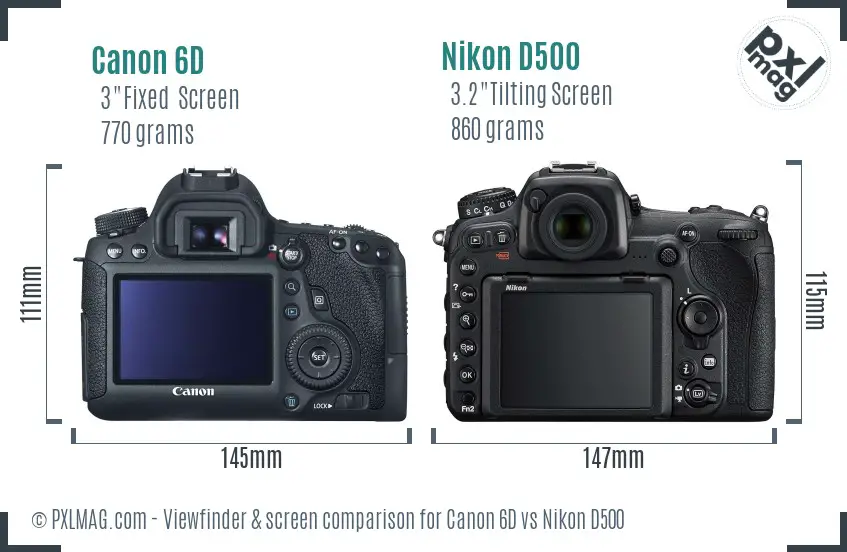 Canon 6D vs Nikon D500 Screen and Viewfinder comparison
