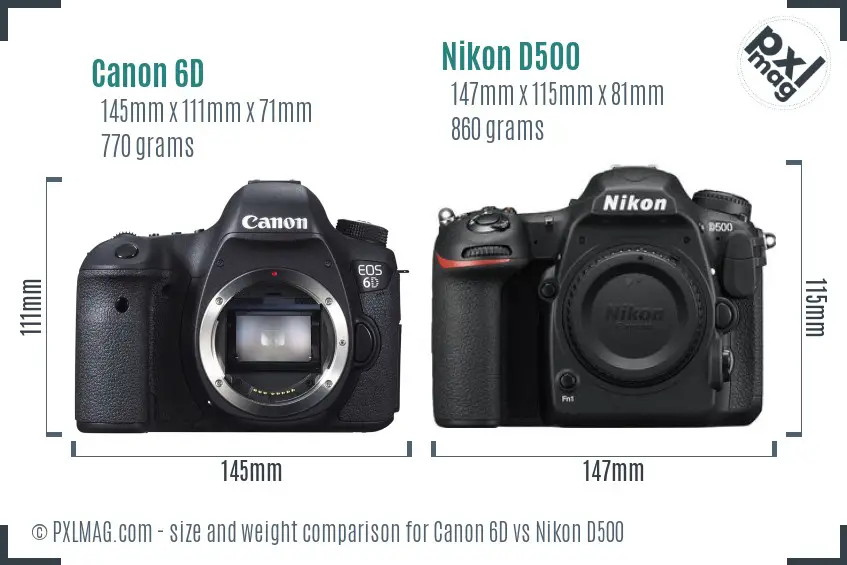 Canon 6D vs Nikon D500 size comparison