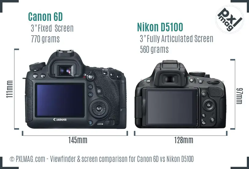 Canon 6D vs Nikon D5100 Screen and Viewfinder comparison