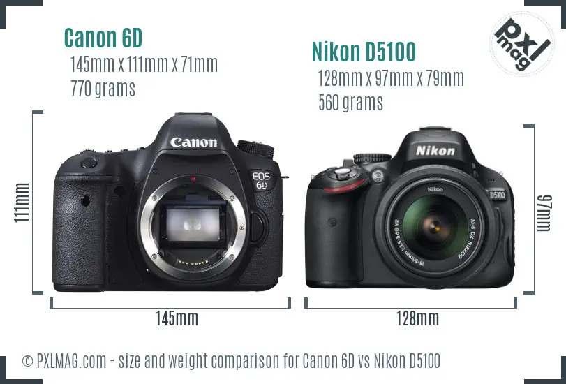 Canon 6D vs Nikon D5100 size comparison