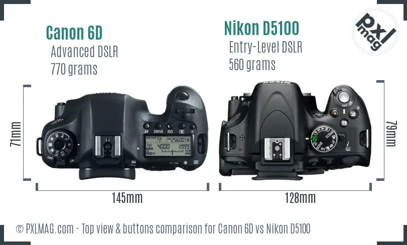 Canon 6D vs Nikon D5100 top view buttons comparison