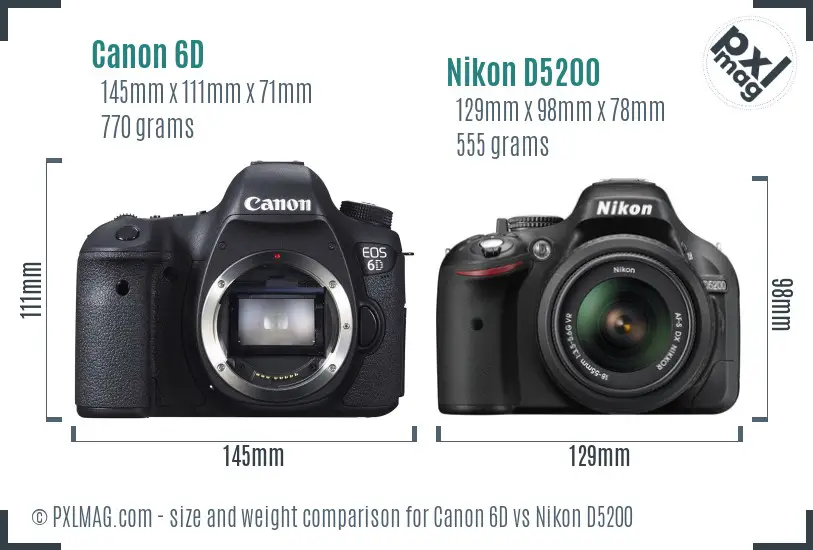Canon 6D vs Nikon D5200 size comparison Canon 6D vs Nikon D5200 size comparison