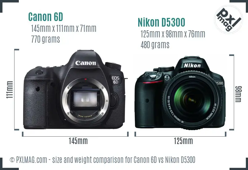 Canon 6D vs Nikon D5300 size comparison