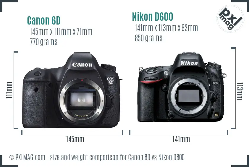 Canon 6D vs Nikon D600 size comparison