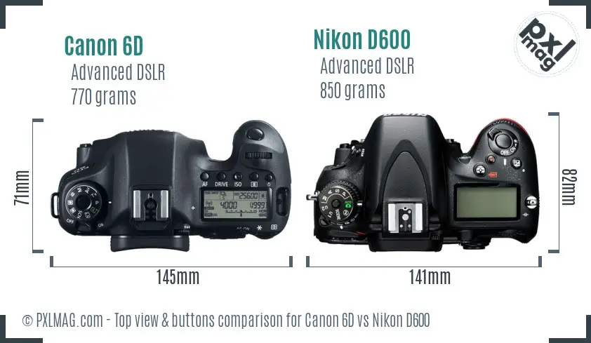 Canon 6D vs Nikon D600 top view buttons comparison