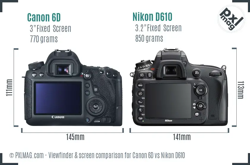 Canon 6D vs Nikon D610 Screen and Viewfinder comparison