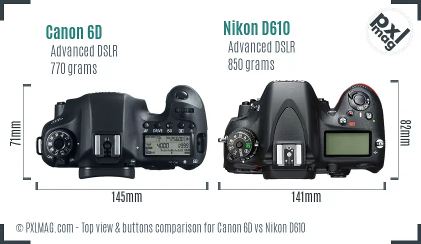 Canon 6D vs Nikon D610 top view buttons comparison