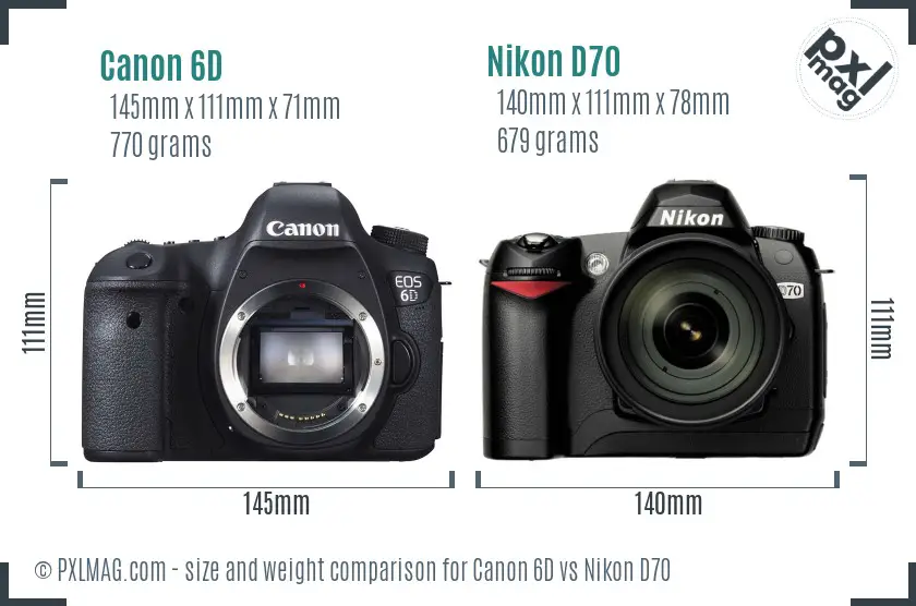 Canon 6D vs Nikon D70 size comparison