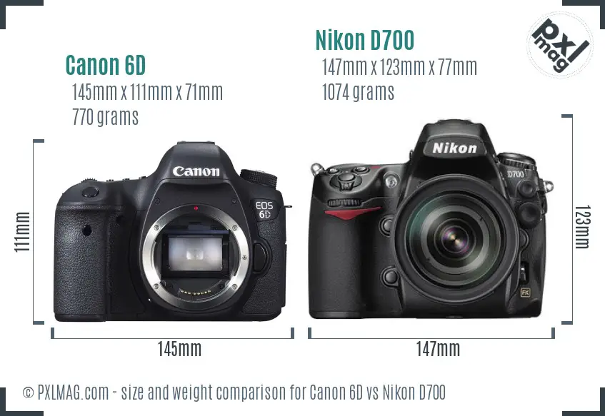 Canon 6D vs Nikon D700 size comparison