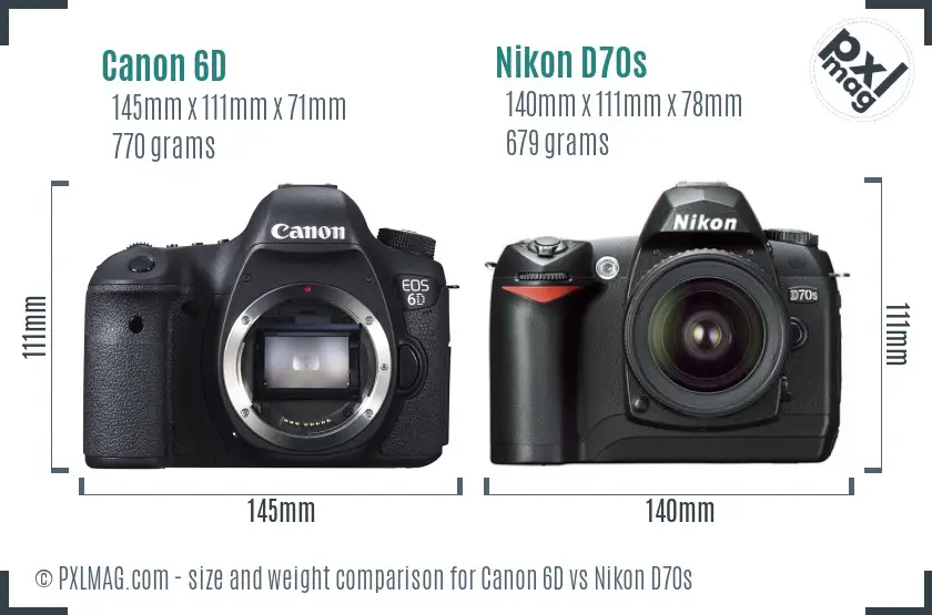 Canon 6D vs Nikon D70s size comparison