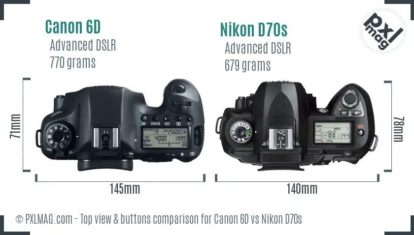 Canon 6D vs Nikon D70s top view buttons comparison