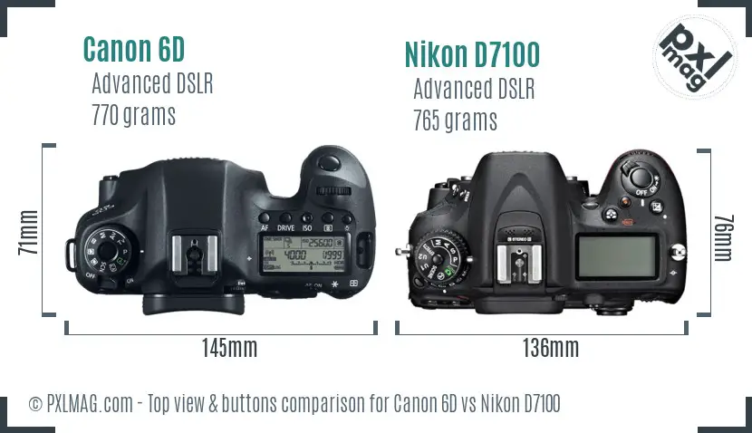 Canon 6D vs Nikon D7100 top view buttons comparison