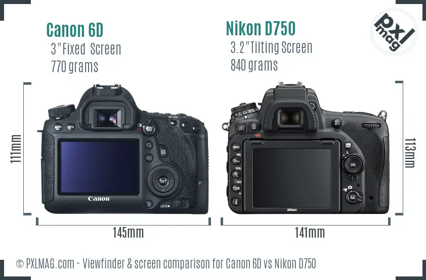 Canon 6D vs Nikon D750 Screen and Viewfinder comparison