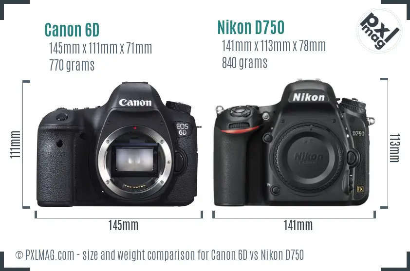 Canon 6D vs Nikon D750 size comparison