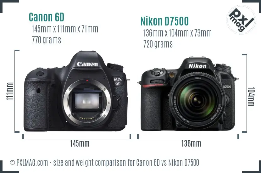 Canon 6D vs Nikon D7500 size comparison