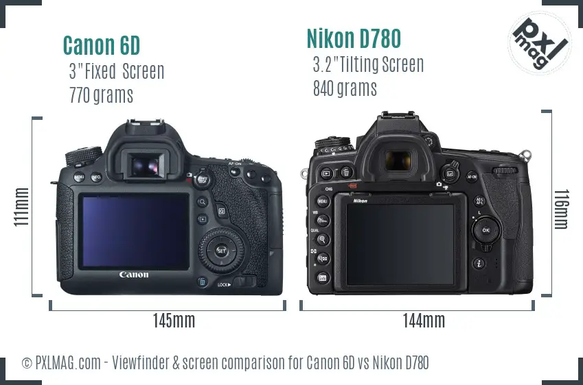 Canon 6D vs Nikon D780 Screen and Viewfinder comparison