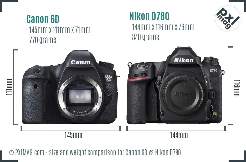 Canon 6D vs Nikon D780 size comparison
