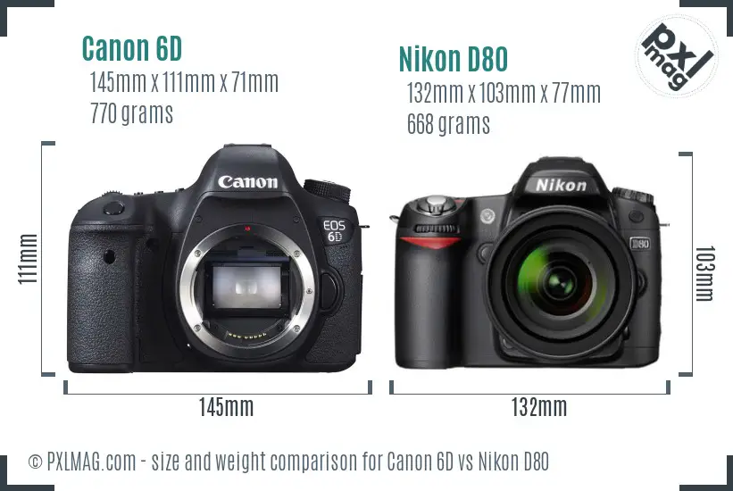 Canon 6D vs Nikon D80 size comparison