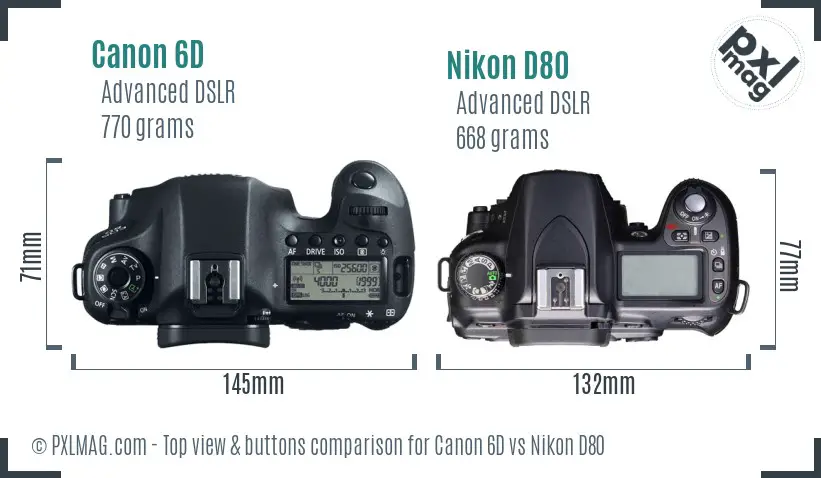 Canon 6D vs Nikon D80 top view buttons comparison