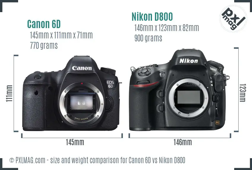 Canon 6D vs Nikon D800 size comparison