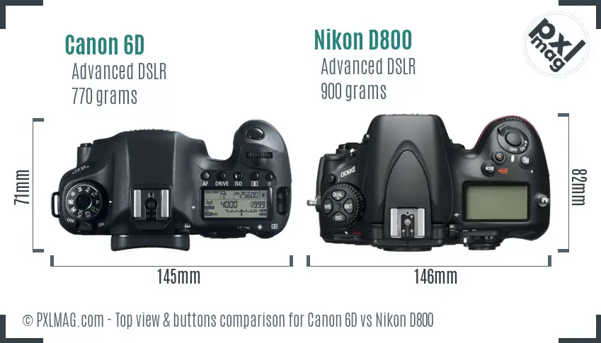 Canon 6D vs Nikon D800 top view buttons comparison