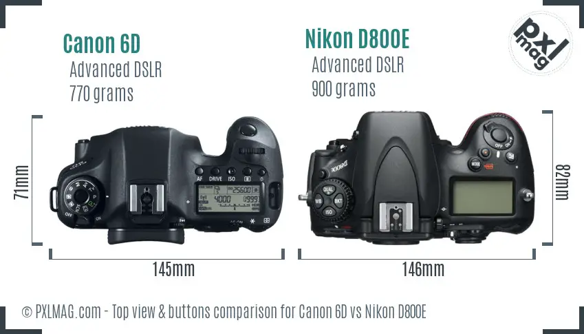 Canon 6D vs Nikon D800E top view buttons comparison