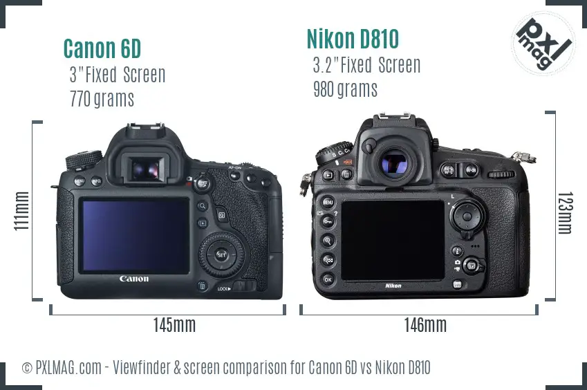 Canon 6D vs Nikon D810 Screen and Viewfinder comparison