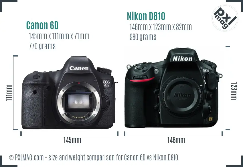 Canon 6D vs Nikon D810 size comparison