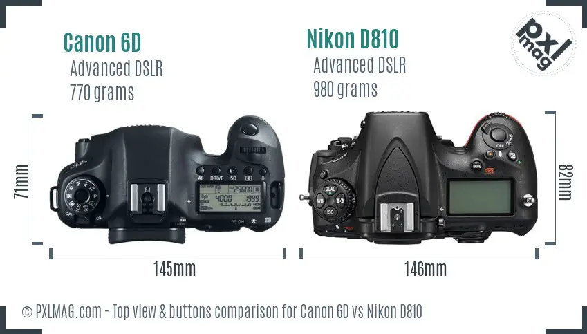 Canon 6D vs Nikon D810 top view buttons comparison