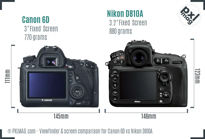 Canon 6D vs Nikon D810A Screen and Viewfinder comparison