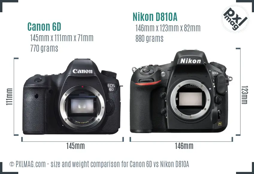 Canon 6D vs Nikon D810A size comparison