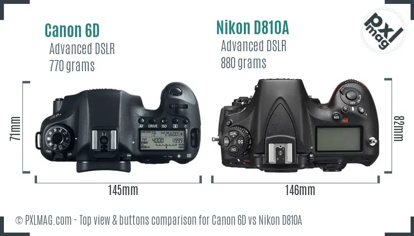 Canon 6D vs Nikon D810A top view buttons comparison