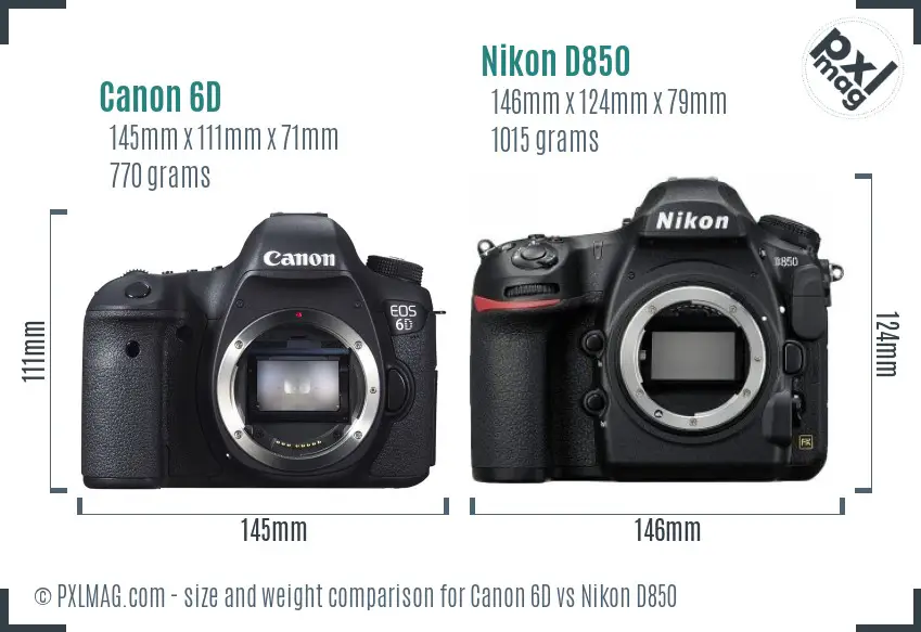 Canon 6D vs Nikon D850 size comparison