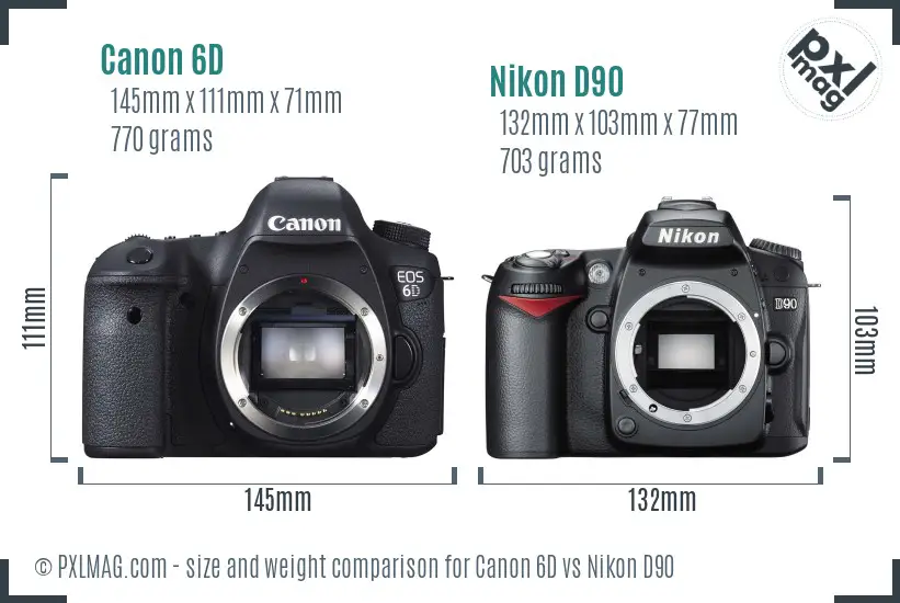 Canon 6D vs Nikon D90 size comparison