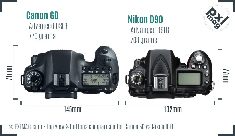 Canon 6D vs Nikon D90 top view buttons comparison