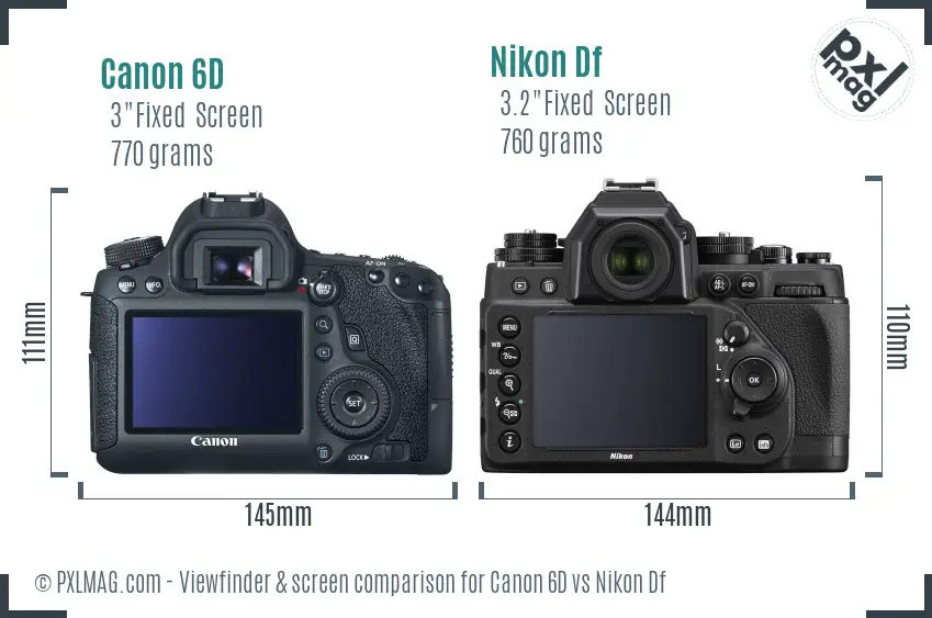 Canon 6D vs Nikon Df Screen and Viewfinder comparison
