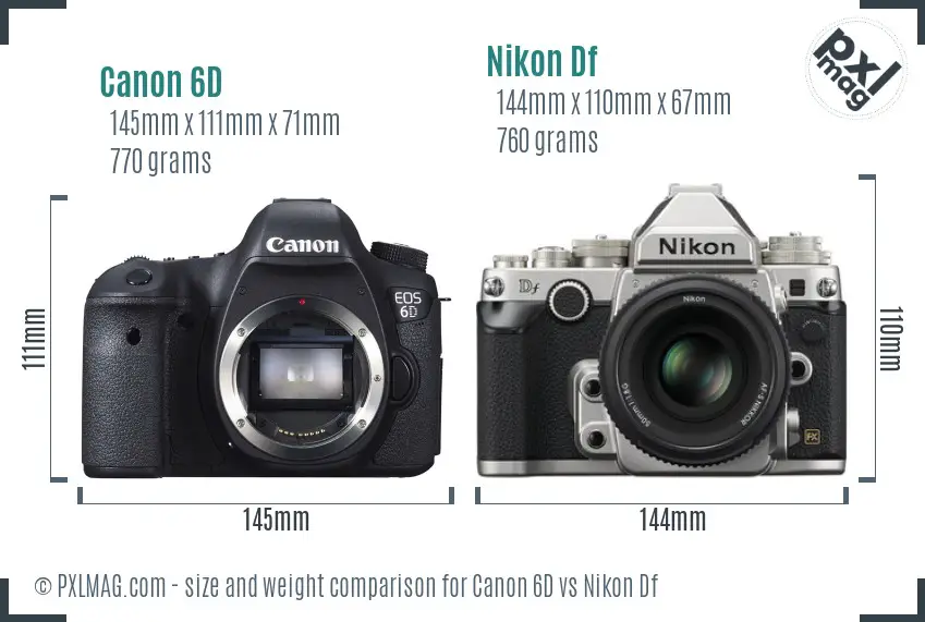 Canon 6D vs Nikon Df size comparison
