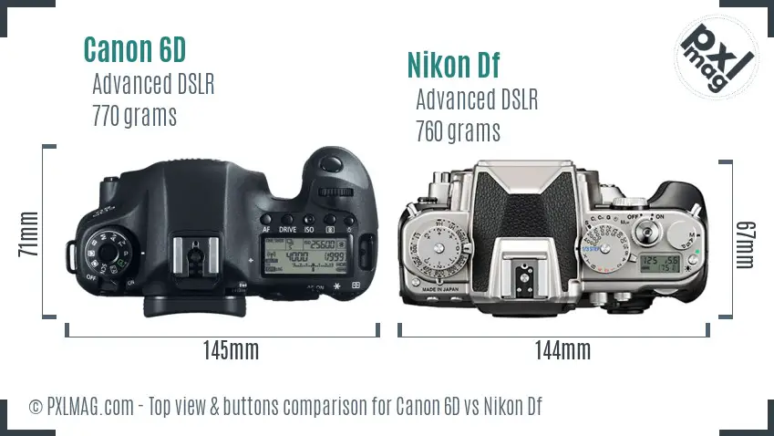 Canon 6D vs Nikon Df top view buttons comparison