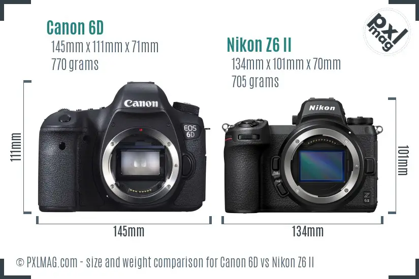 Canon 6D vs Nikon Z6 II size comparison Canon 6D vs Nikon Z6 II size comparison