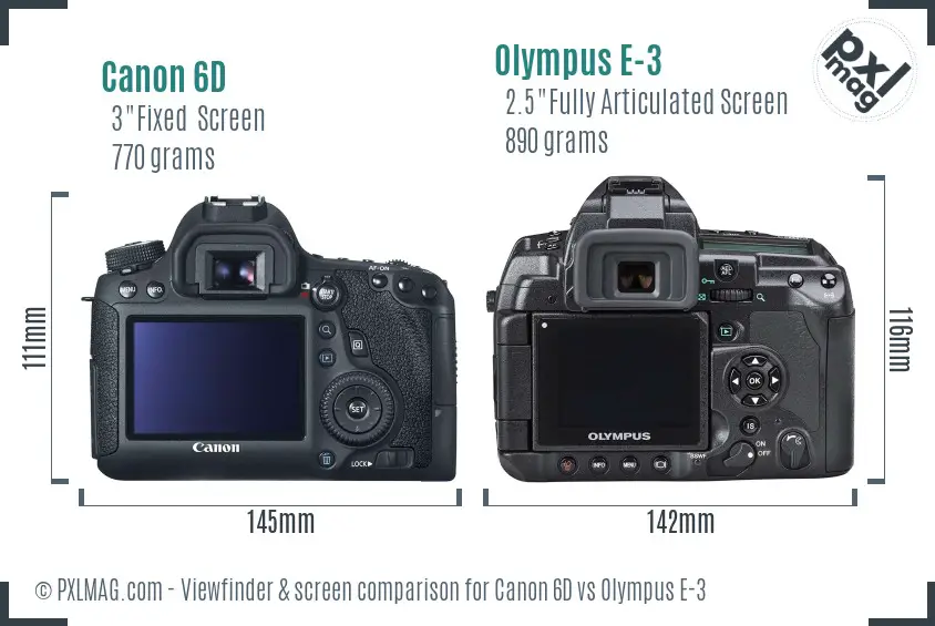 Canon 6D vs Olympus E-3 Screen and Viewfinder comparison