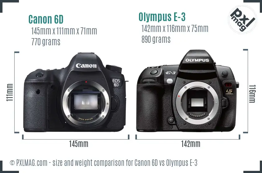 Canon 6D vs Olympus E-3 size comparison