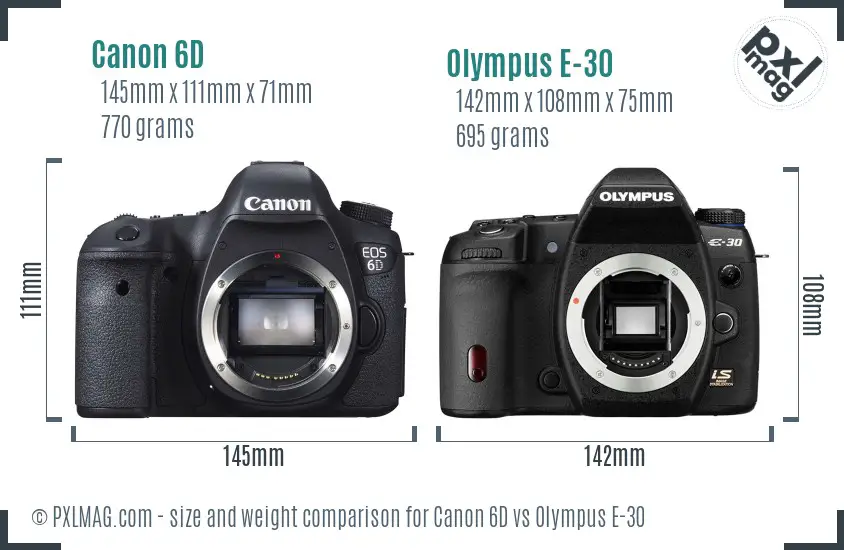 Canon 6D vs Olympus E-30 size comparison