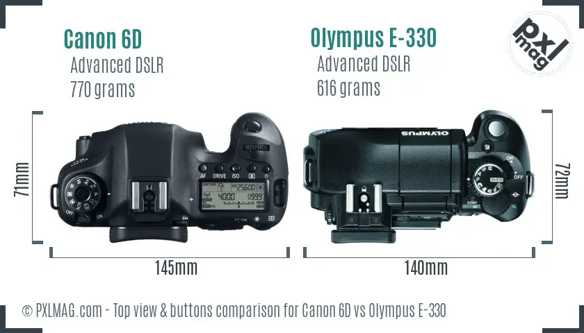 Canon 6D vs Olympus E-330 top view buttons comparison