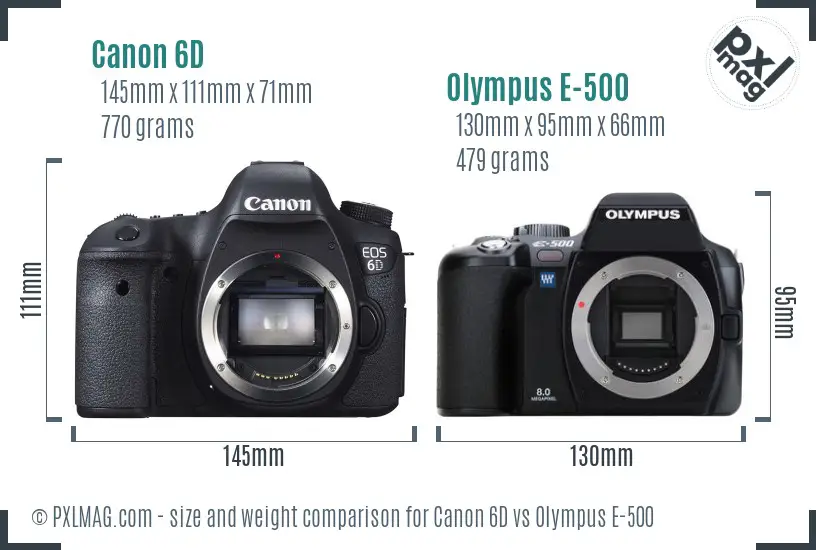 Canon 6D vs Olympus E-500 size comparison