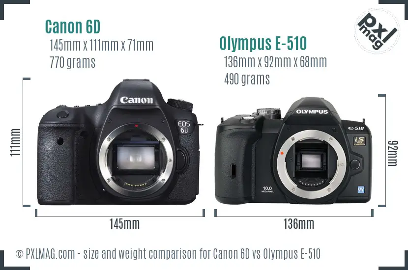 Canon 6D vs Olympus E-510 size comparison