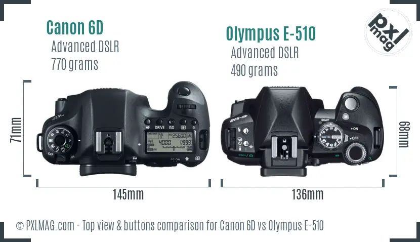 Canon 6D vs Olympus E-510 top view buttons comparison