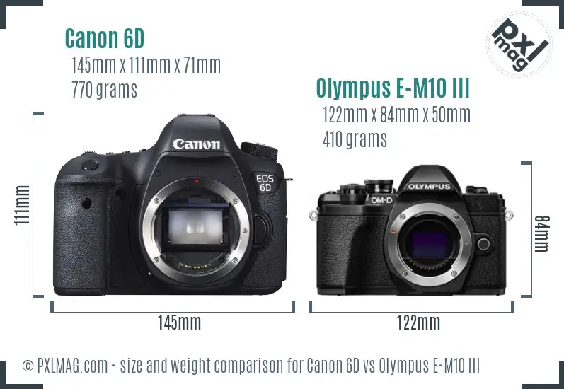 Canon 6D vs Olympus E-M10 III size comparison Canon 6D vs Olympus E-M10 III size comparison
