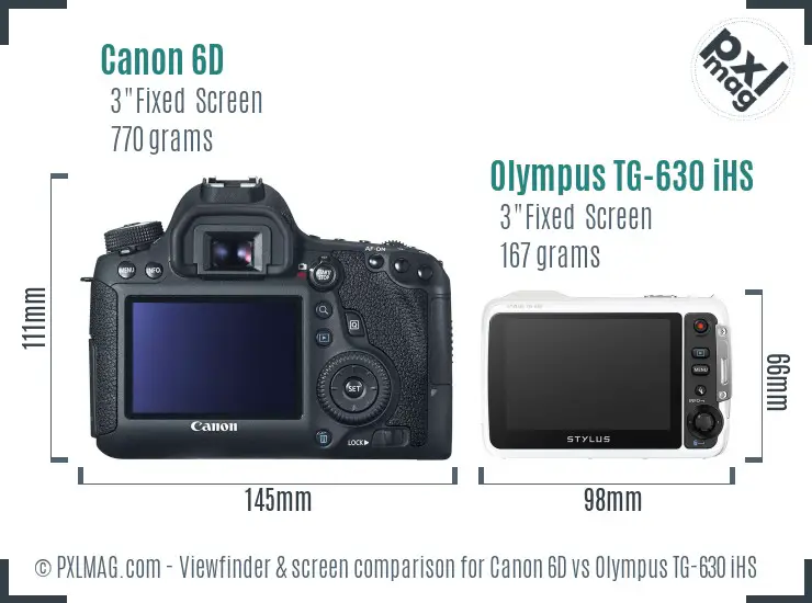 Canon 6D vs Olympus TG-630 iHS Screen and Viewfinder comparison