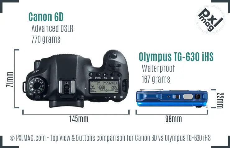 Canon 6D vs Olympus TG-630 iHS top view buttons comparison